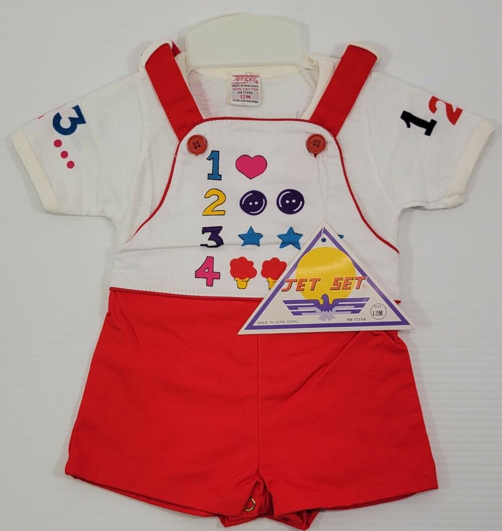 G) Vintage Jet Set Baby Overalls Cotton Outfit Numbers 12 Months